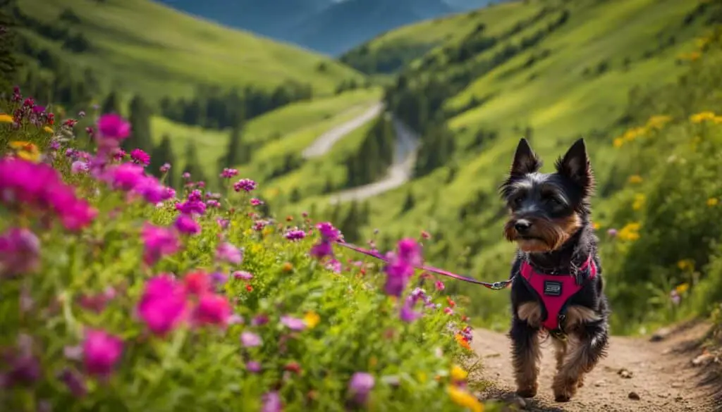 Small dog enjoying a hike