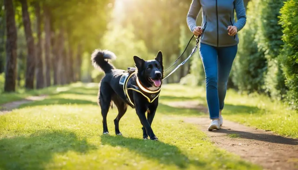 Blind dog wearing a halo device